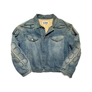 Padded moto trucker denim jacket